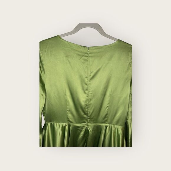 ASOS Ei8th Hour Exclusive Satin Skater Dress Bell Sleeve Green Size 14 - Picture 7 of 8